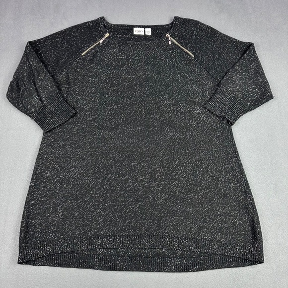 Cato Sweaters - Cato Woman Black Silver Metallic Marled Zipper Shoulder Sweater Plus Size 22/24W